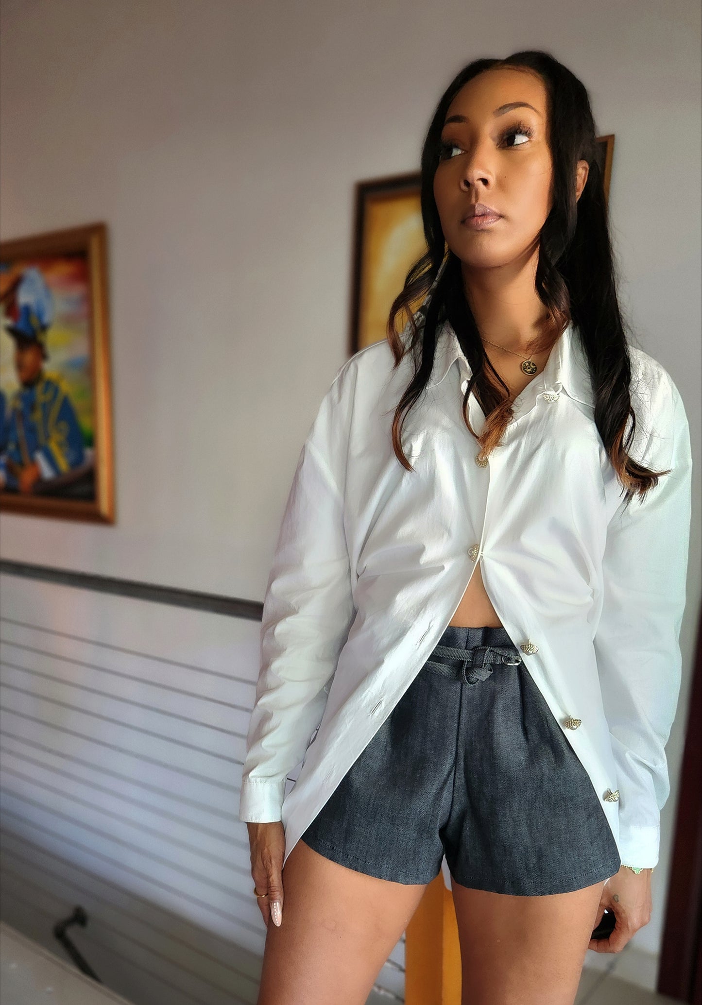 Belted Denim Shorts